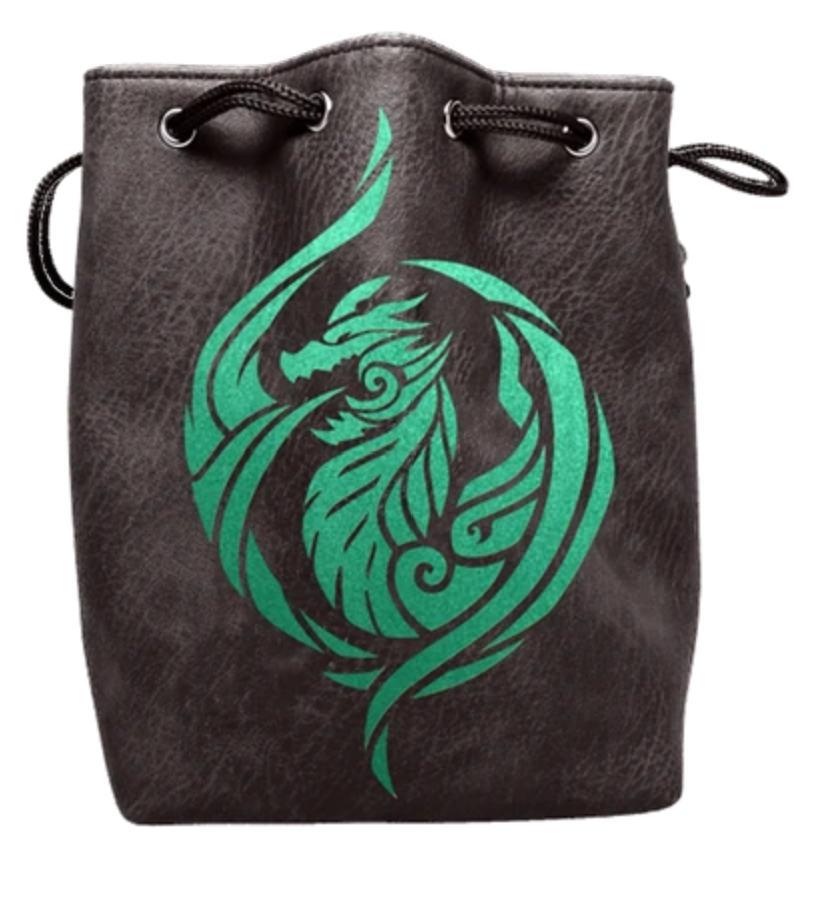 Easy Roller Black Leather Lite Dragon's Breath Design Self-Standing Large Dice Bag | Dragon's Lair Comics and Fantasy Houston TX