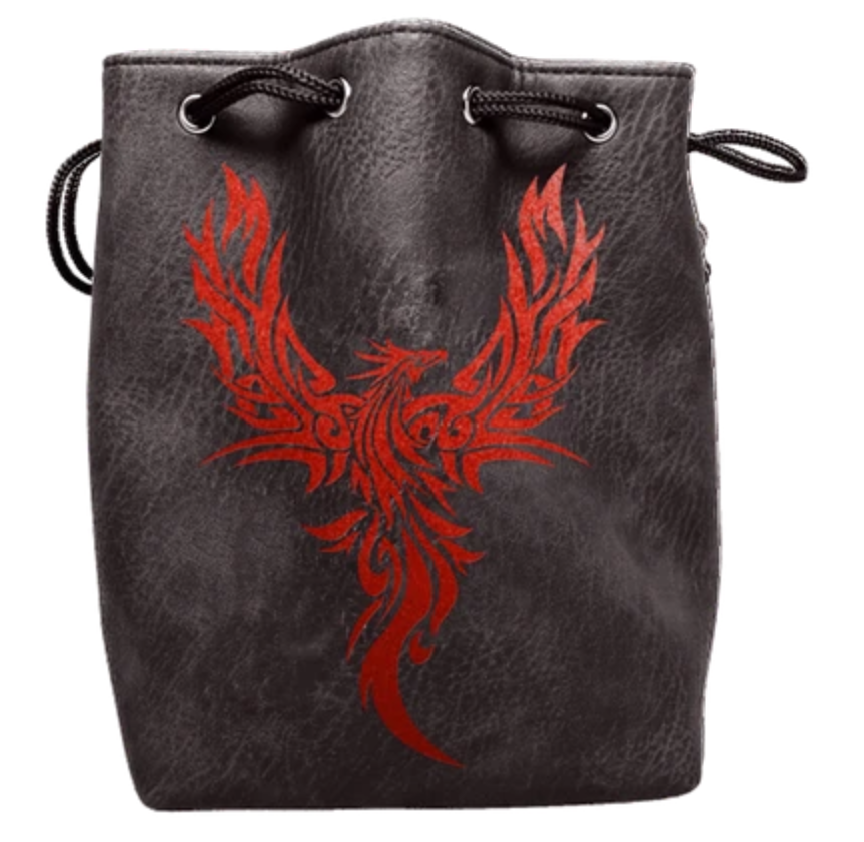 Easy Roller Black Leather Lite Phoenix Design Self-Standing Large Dice Bag | Dragon's Lair Comics and Fantasy Houston TX