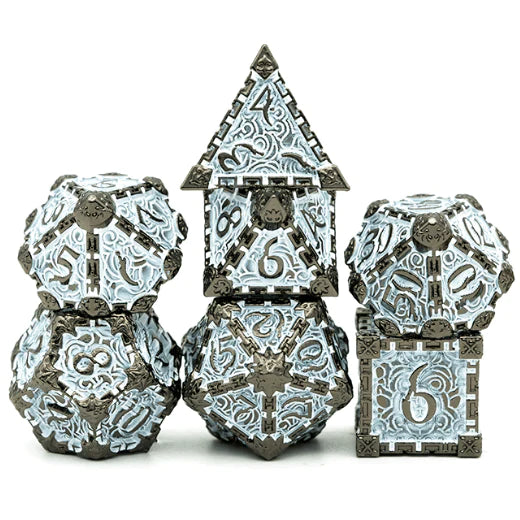 Foam Brain Poly 7 Metal Dice Set: Venom Dagger White and Black | Dragon's Lair Comics and Fantasy Houston TX