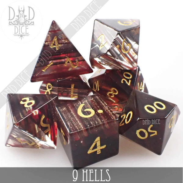 DND Dice 9 Hells Glass Poly 7 Dice Set | Dragon's Lair Comics and Fantasy Houston TX