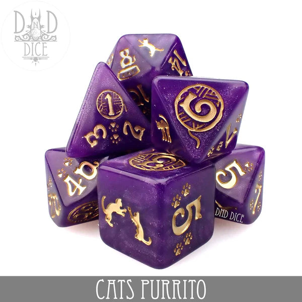 DND Dice Poly 7 Dice Set: Cats Puritto | Dragon's Lair Comics and Fantasy Houston TX