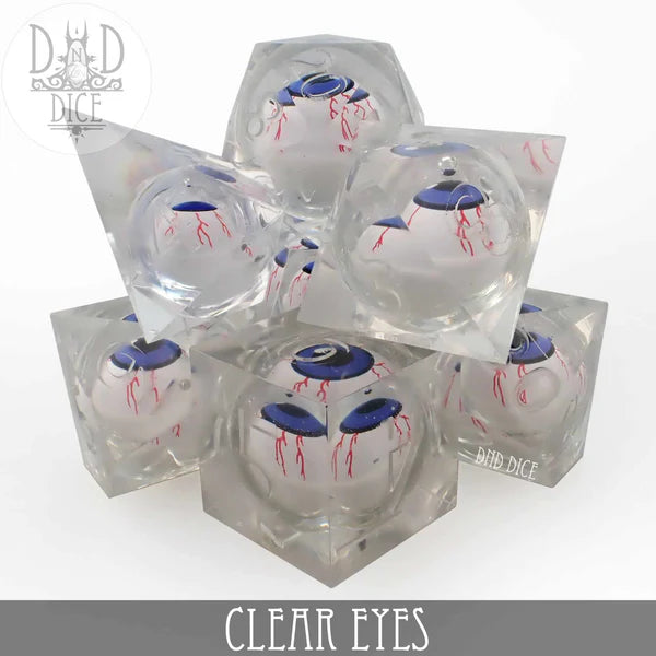 DND Dice Poly 7 Dice Set: Liquid Core Clear Eyes | Dragon's Lair Comics and Fantasy Houston TX