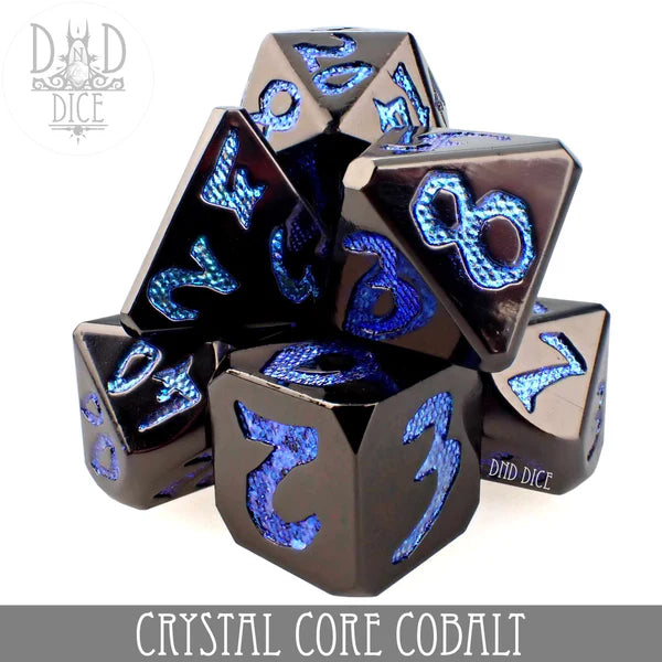 DND Dice Poly 7 Metal Dice Set: Crystal Core Cobalt | Dragon's Lair Comics and Fantasy Houston TX