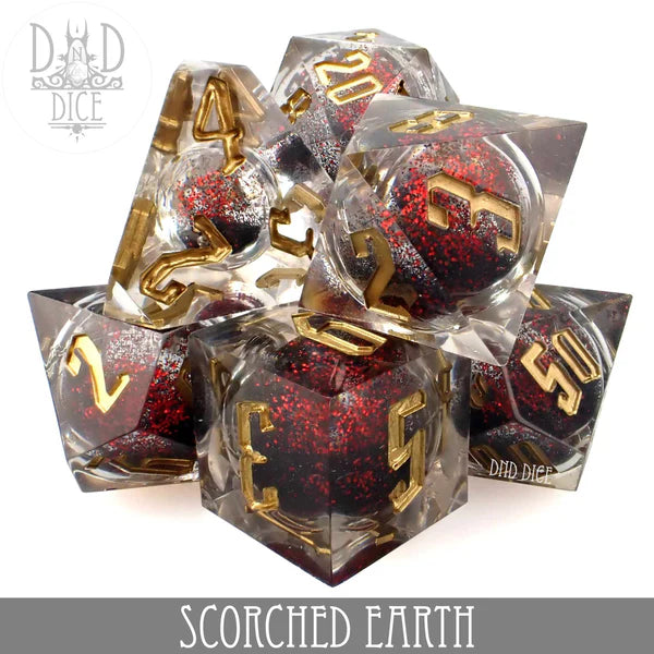 DND Dice Poly 7 Dice Set: Scorched Earth Liquid Core | Dragon's Lair Comics and Fantasy Houston TX