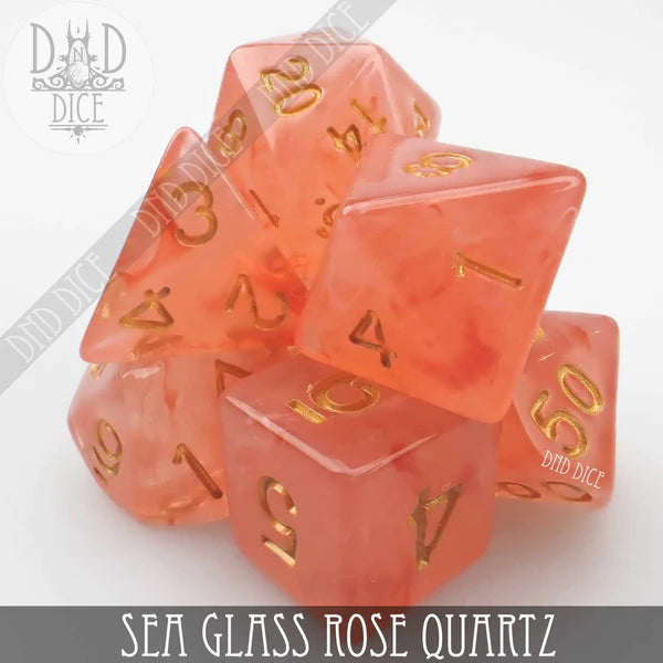 DND Dice Poly 7 Dice Set: Sea Glass Rose Quartz | Dragon's Lair Comics and Fantasy Houston TX