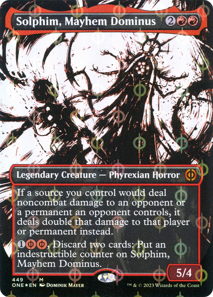 Solphim, Mayhem Dominus (Borderless Ichor Step-and-Compleat Foil) [Phyrexia: All Will Be One] | Dragon's Lair Comics and Fantasy Houston TX