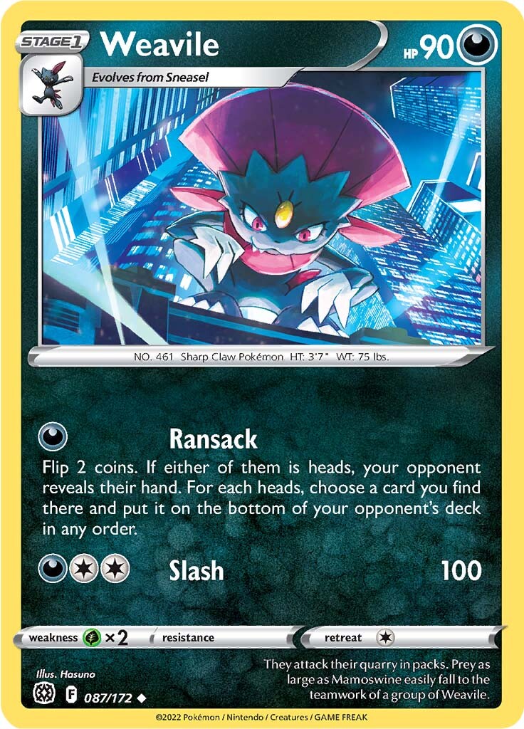 Weavile (087/172) [Sword & Shield: Brilliant Stars] | Dragon's Lair Comics and Fantasy Houston TX