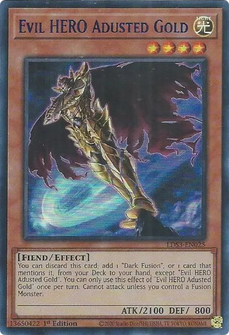 Evil HERO Adusted Gold (Blue) [LDS3-EN025] Ultra Rare | Dragon's Lair Comics and Fantasy Houston TX