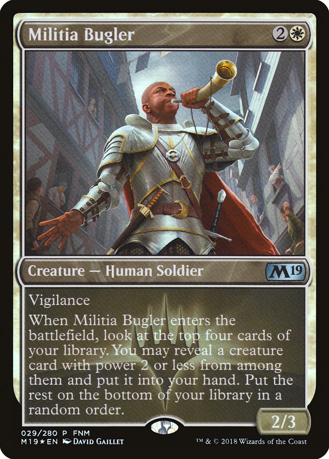 Militia Bugler (FNM) [Core Set 2019 Promos] | Dragon's Lair Comics and Fantasy Houston TX