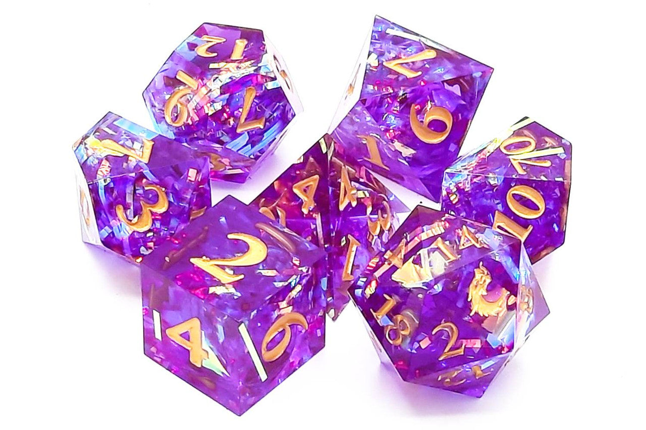 Old School Dice Sharp Edged Amethyst Blast Poly 7 Set | Dragon's Lair Comics and Fantasy Houston TX