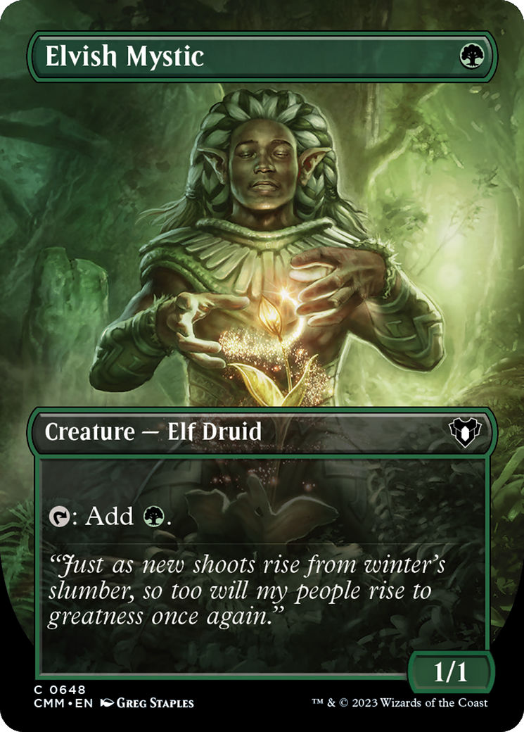 Elvish Mystic (Borderless Alternate Art) [Commander Masters] | Dragon's Lair Comics and Fantasy Houston TX