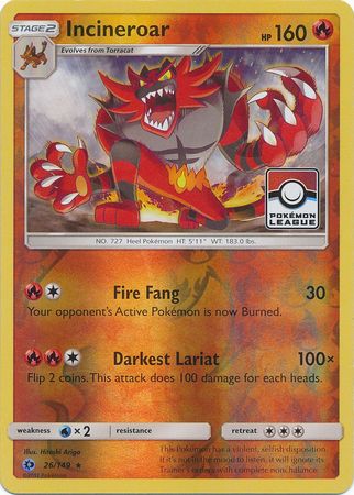 Incineroar (26/149) (League Promo) [Sun & Moon: Base Set] | Dragon's Lair Comics and Fantasy Houston TX