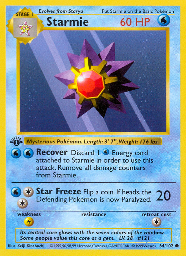Starmie (64/102) (Shadowless) [Base Set 1st Edition] | Dragon's Lair Comics and Fantasy Houston TX