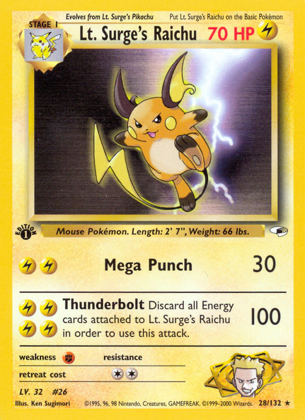 Lt. Surge's Raichu (28/132) [Gym Heroes 1st Edition] | Dragon's Lair Comics and Fantasy Houston TX