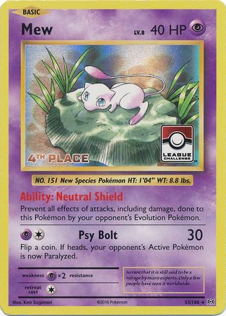 Mew (53/108) (League Promo 4th Place) [XY: Evolutions] | Dragon's Lair Comics and Fantasy Houston TX
