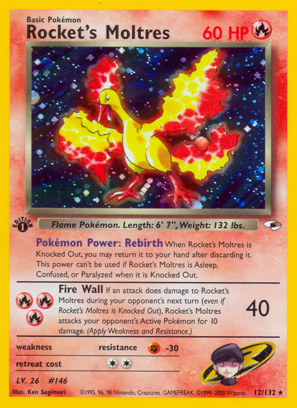 Rocket's Moltres (12/132) [Gym Heroes 1st Edition] | Dragon's Lair Comics and Fantasy Houston TX