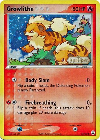 Growlithe (55/92) (Stamped) [EX: Legend Maker] | Dragon's Lair Comics and Fantasy Houston TX