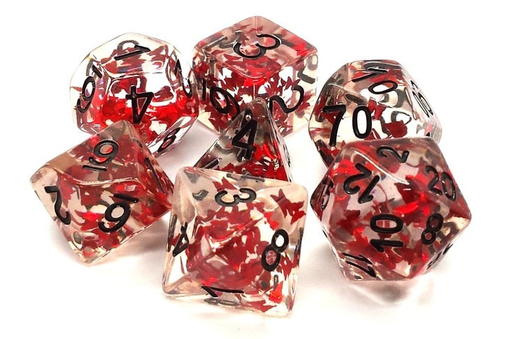 Old School Dice Infused Red Butterfly Poly 7 Set | Dragon's Lair Comics and Fantasy Houston TX