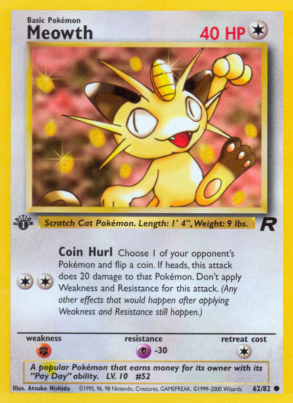 Meowth (62/82) [Team Rocket 1st Edition] | Dragon's Lair Comics and Fantasy Houston TX