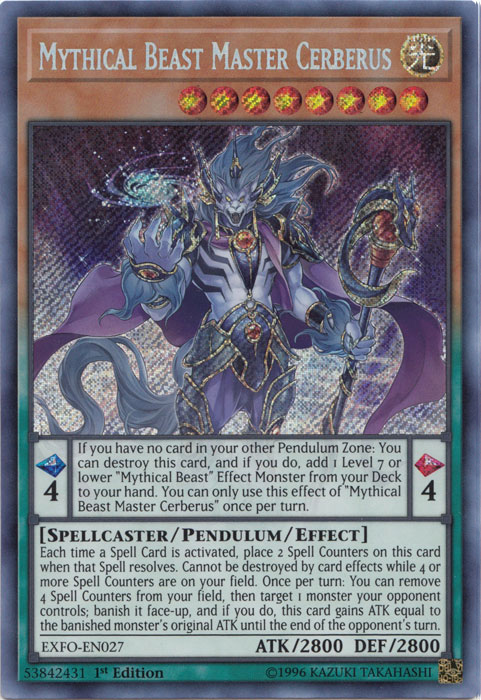 Mythical Beast Master Cerberus [EXFO-EN027] Secret Rare | Dragon's Lair Comics and Fantasy Houston TX