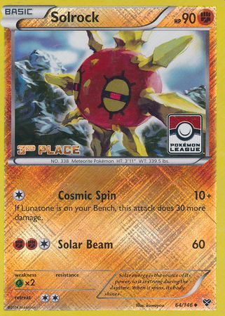Solrock (64/146) (3rd Place League Challenge Promo) [XY: Base Set] | Dragon's Lair Comics and Fantasy Houston TX