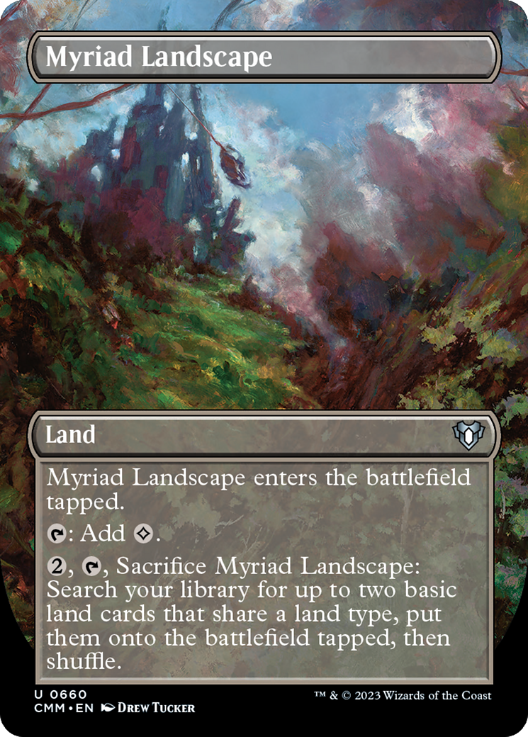 Myriad Landscape (Borderless Alternate Art) [Commander Masters] | Dragon's Lair Comics and Fantasy Houston TX