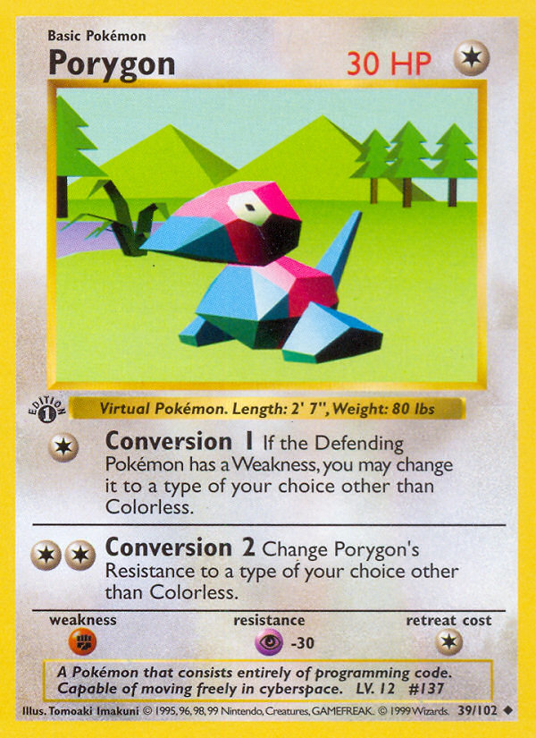 Porygon (39/102) (Shadowless) [Base Set 1st Edition] | Dragon's Lair Comics and Fantasy Houston TX