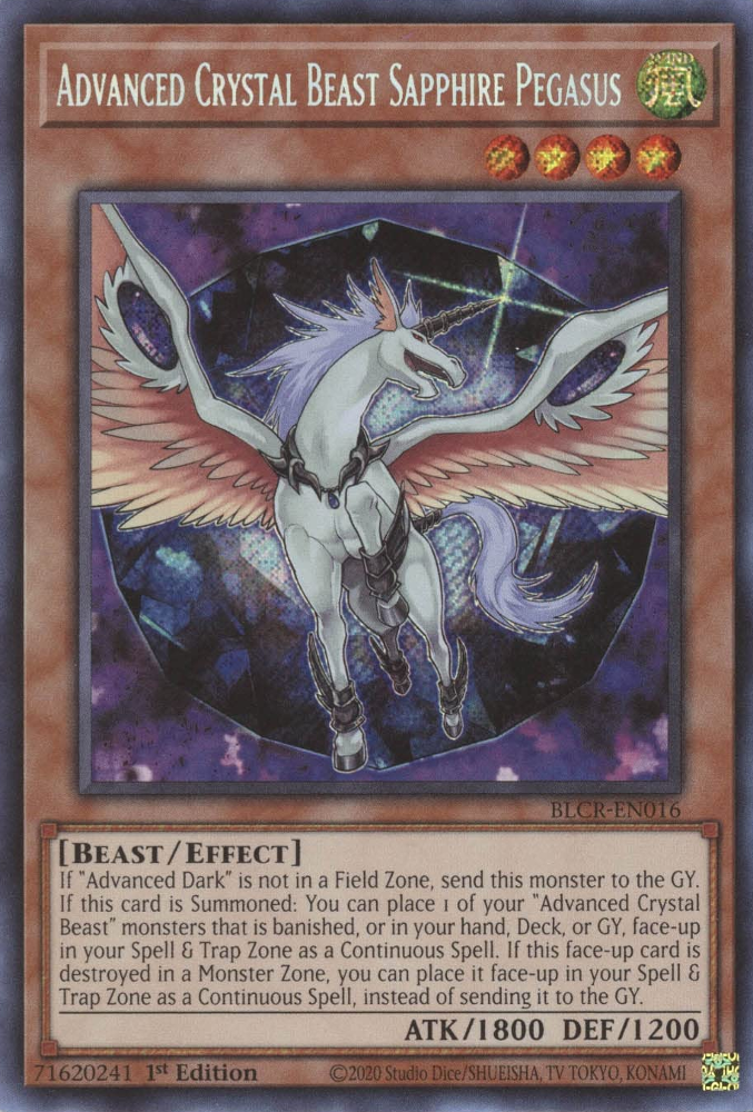 Advanced Crystal Beast Sapphire Pegasus [BLCR-EN016] Secret Rare | Dragon's Lair Comics and Fantasy Houston TX