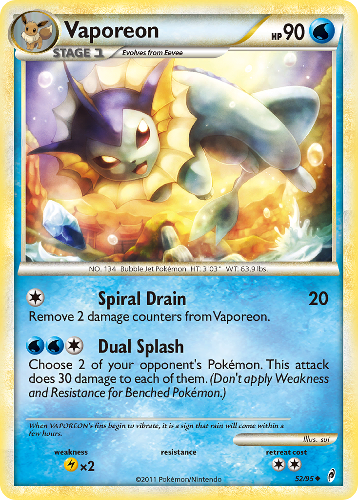 Vaporeon (52/95) [HeartGold & SoulSilver: Call of Legends] | Dragon's Lair Comics and Fantasy Houston TX