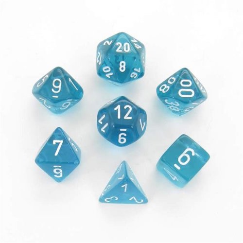 Chessex Translucent Teal with White Poly 7 Set | Dragon's Lair Comics and Fantasy Houston TX