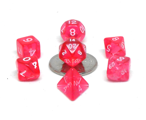 Chessex Transparent Mini Pink with White Poly 7 Set | Dragon's Lair Comics and Fantasy Houston TX
