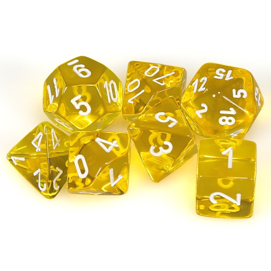 Chessex Translucent Yellow with white Poly 7 Set | Dragon's Lair Comics and Fantasy Houston TX