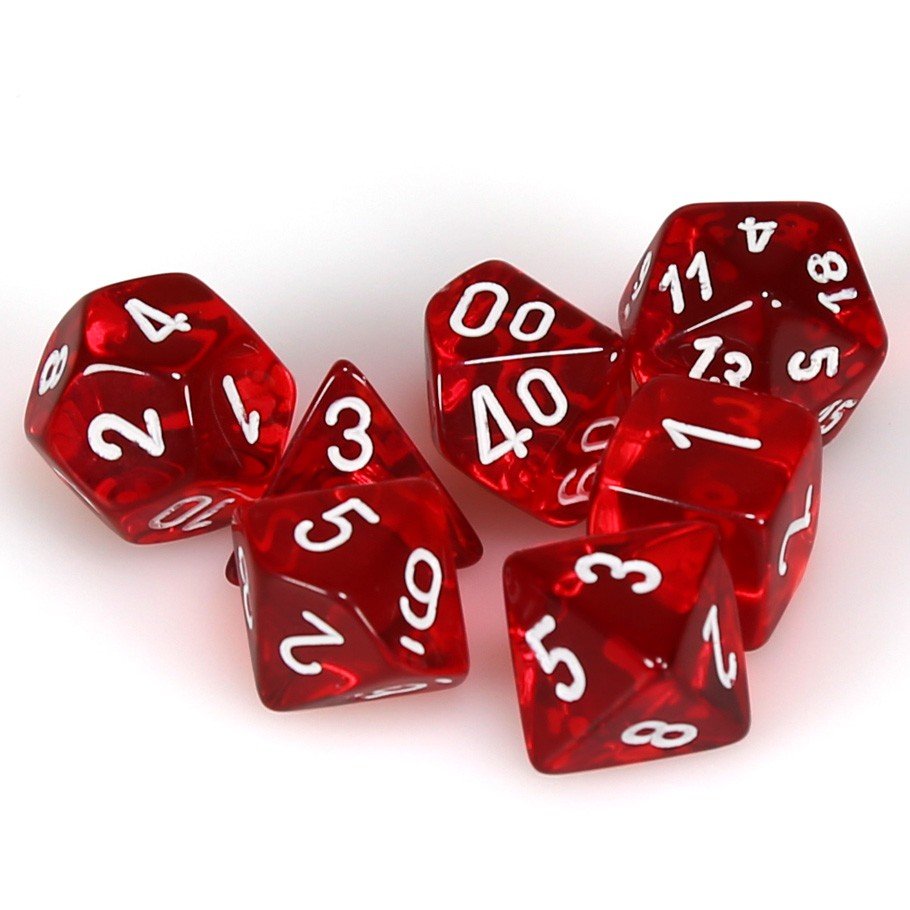 Chessex Translucent Red with white Poly 7 Set | Dragon's Lair Comics and Fantasy Houston TX