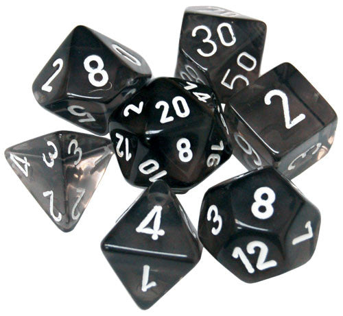 Chessex Translucent Smoke with white Poly 7 Set | Dragon's Lair Comics and Fantasy Houston TX
