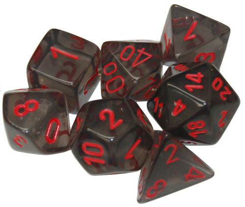 Chessex Translucent Smoke red with White Poly 7 Set | Dragon's Lair Comics and Fantasy Houston TX