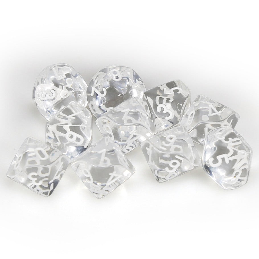 Chessex Translucent Clear with White d10 Set | Dragon's Lair Comics and Fantasy Houston TX