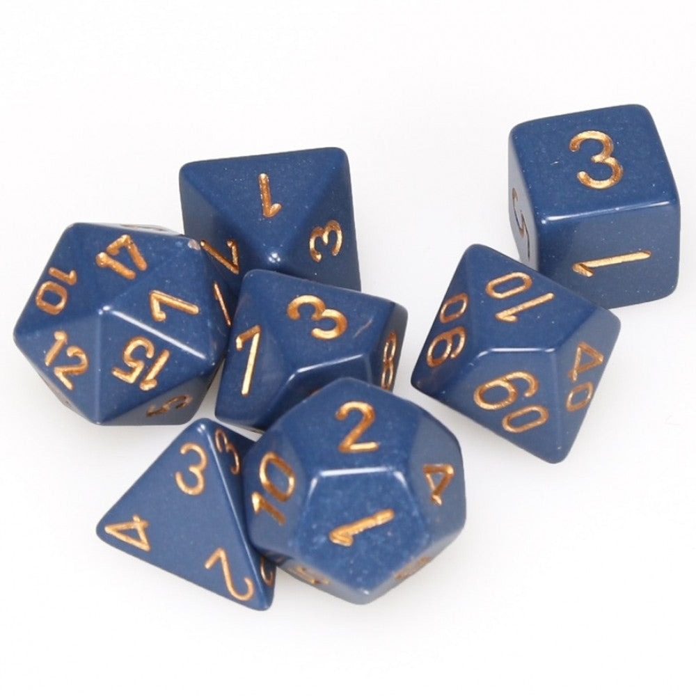 Chessex Opaque Dusty Blue with Gold poly 7 Set | Dragon's Lair Comics and Fantasy Houston TX