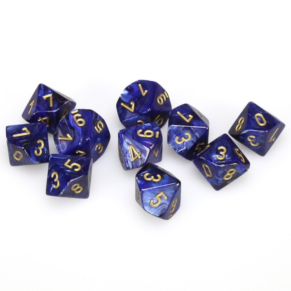 Chessex Scarab Royal Blue Swirl with Gold d10 Set | Dragon's Lair Comics and Fantasy Houston TX