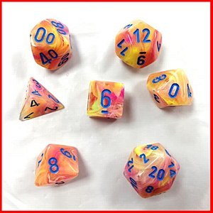 Chessex Lab Dice Festive Allusion with Blue Poly 7 Set | Dragon's Lair Comics and Fantasy Houston TX