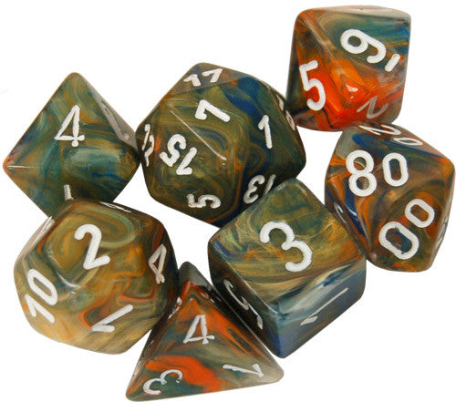 Chessex Lab Dice Festive Autumn with White Poly 7 Set | Dragon's Lair Comics and Fantasy Houston TX