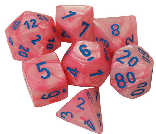 Chessex Lab Dice Lustrous Pink with Blue Poly 7 Set | Dragon's Lair Comics and Fantasy Houston TX