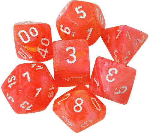 Chessex Lab Dice Festive Dahlia with White Poly 7 Set | Dragon's Lair Comics and Fantasy Houston TX
