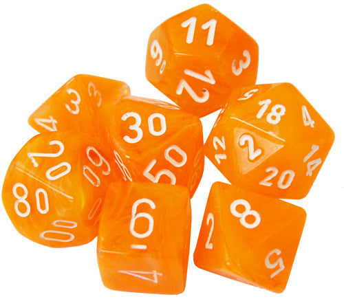 Chessex Lab Dice Luminary Festive Flare with White Poly 7 Set | Dragon's Lair Comics and Fantasy Houston TX