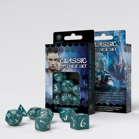 Q Workshop Classic RPG Dice Set Stormy/White 7 | Dragon's Lair Comics and Fantasy Houston TX