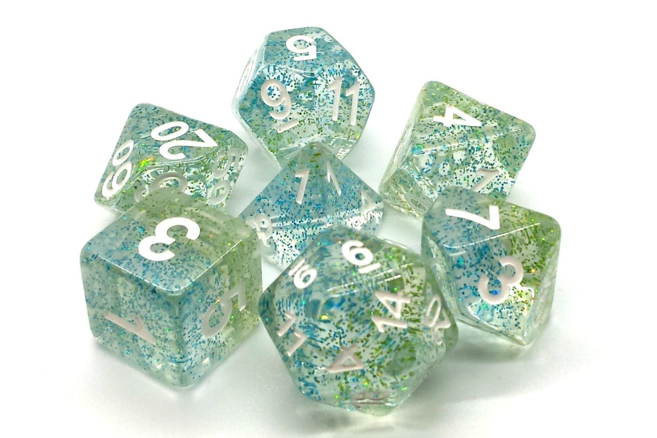 Old School Dice Particles Coral Reef Poly 7 Set | Dragon's Lair Comics and Fantasy Houston TX