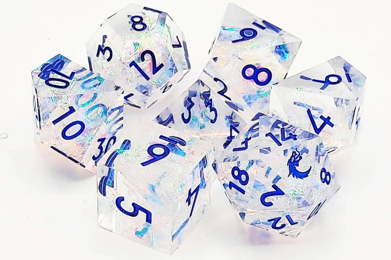 Old School Dice Sharp Edged Crystal Ice Poly 7 Set | Dragon's Lair Comics and Fantasy Houston TX