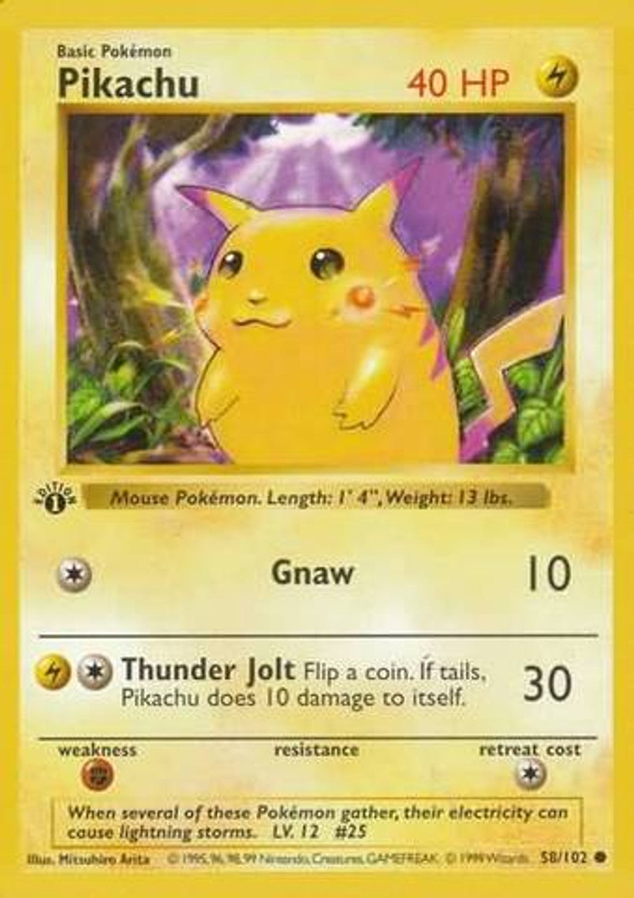 Pikachu (58/102) (Red Cheeks Misprint) [Base Set 1st Edition] | Dragon's Lair Comics and Fantasy Houston TX