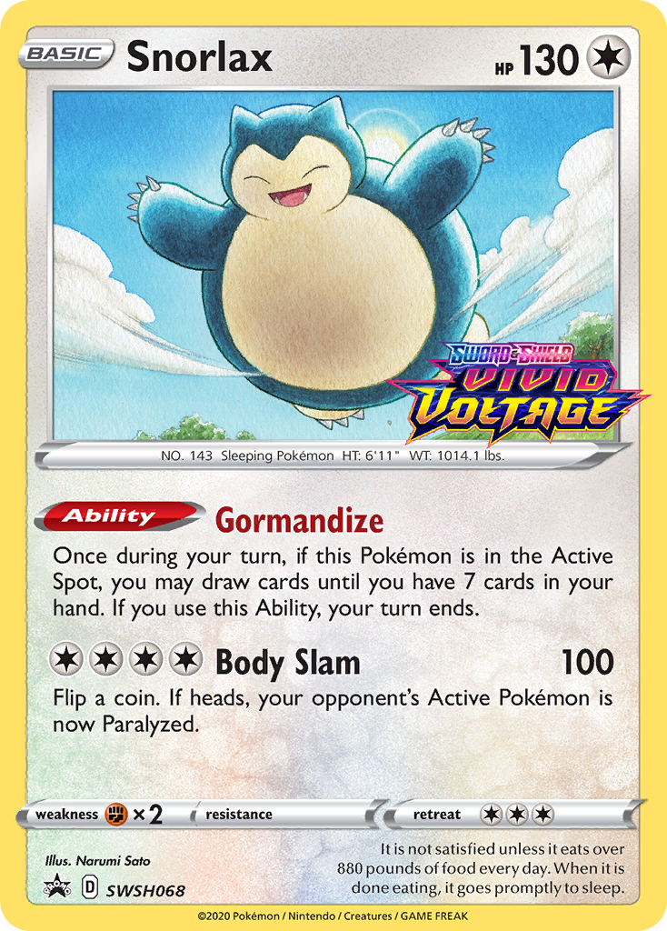 Snorlax (SWSH068) (Prerelease Promo) [Sword & Shield: Black Star Promos] | Dragon's Lair Comics and Fantasy Houston TX