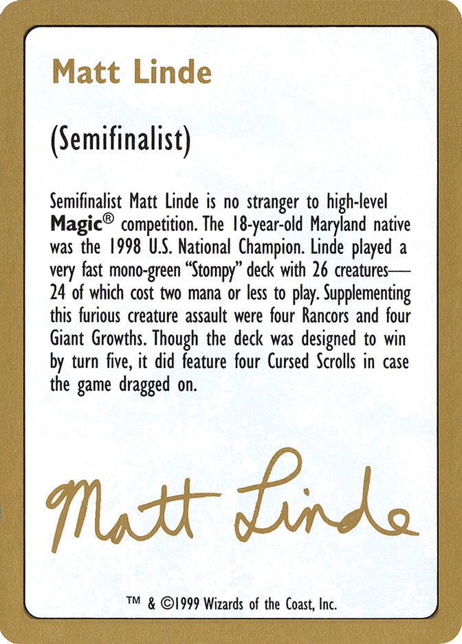 Matt Linde Bio [World Championship Decks 1999] | Dragon's Lair Comics and Fantasy Houston TX
