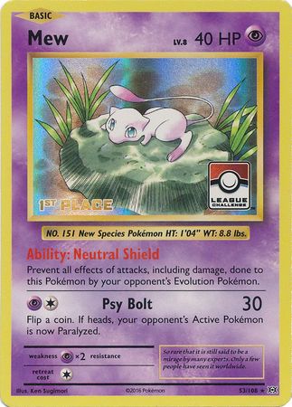 Mew (53/108) (League Promo 1st Place) [XY: Evolutions] | Dragon's Lair Comics and Fantasy Houston TX